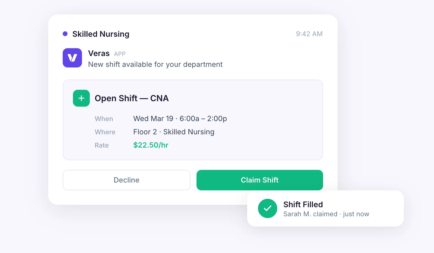 Rich message with shift details and claim button